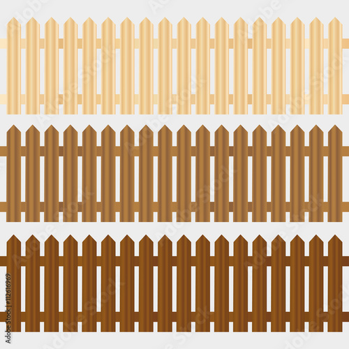 Three of the fence in different colors on a gray background