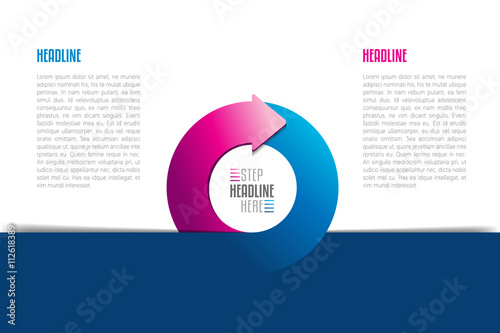 Circle, round divided in two arrows infographic. Template, scheme, diagram, chart, graph, presentation. Business concept with 2 steps, options, processes.