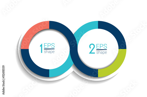 Two business elements banner. 2 steps design, chart, infographic, step by step number option, layout. 3D cyrcle style.