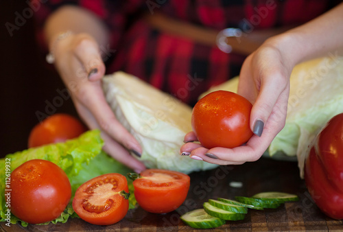 healthy foods are on the table in home kitchen