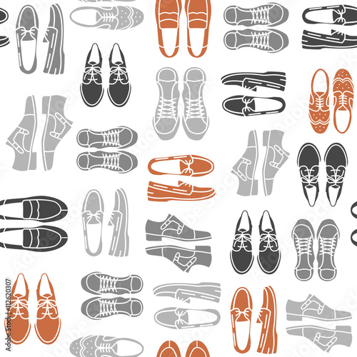 Seamless pattern with flat icons of mens shoes