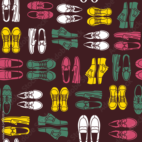 Seamless pattern with flat icons of mens shoes