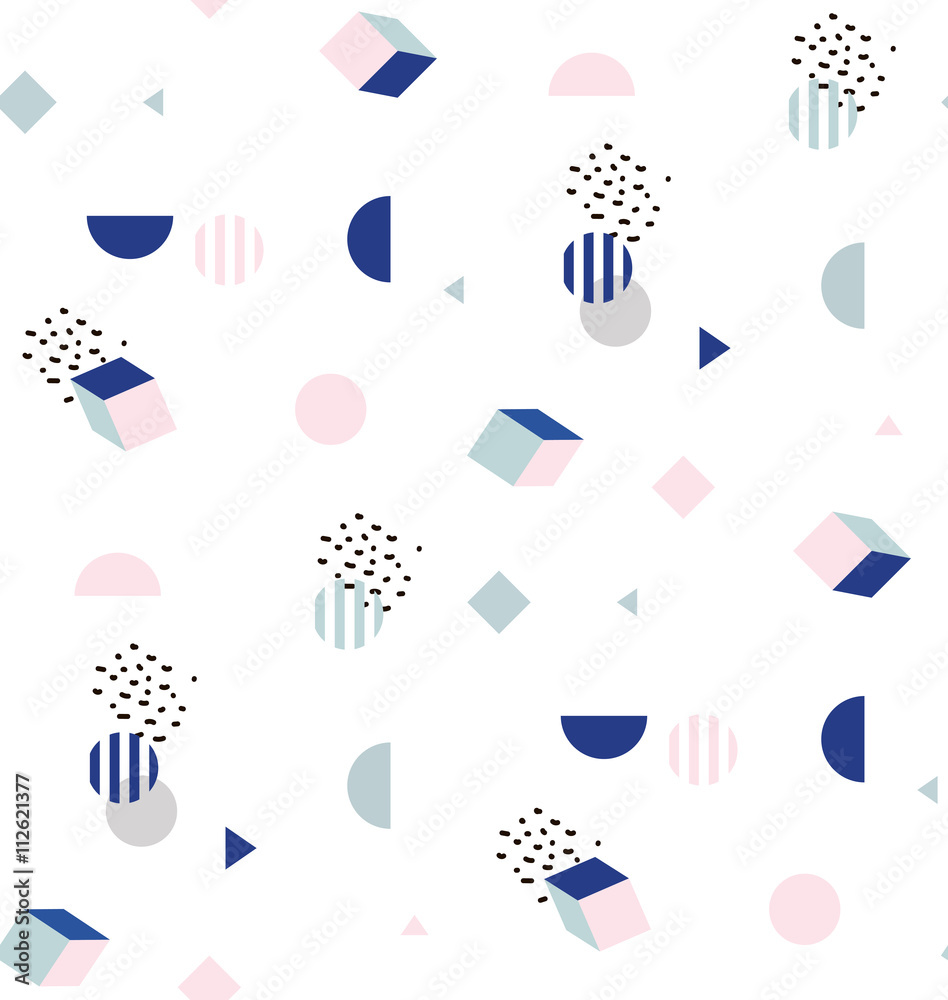 Fototapeta Seamless pattern with geometric elements. Memphis pattern with squares and triangles. Illustration for background or invitation