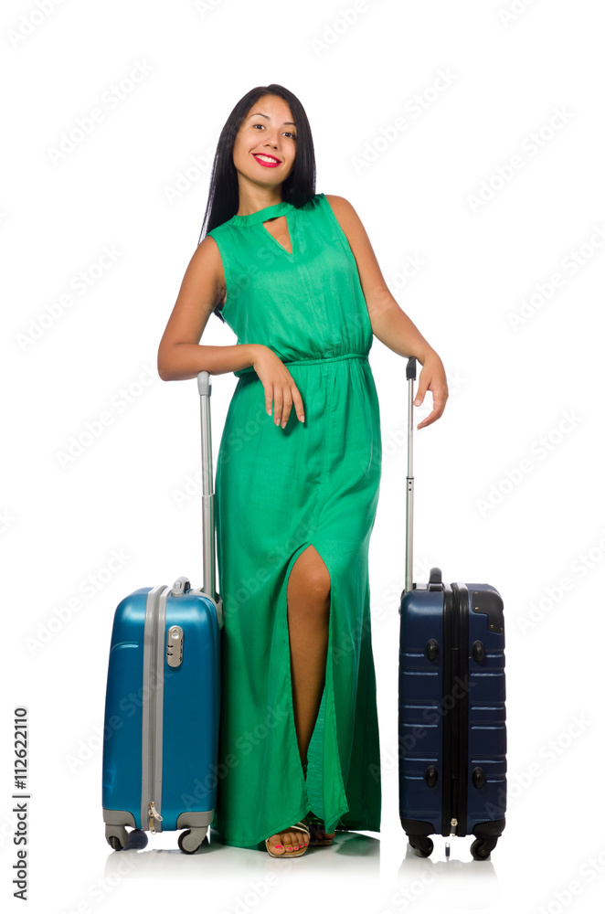 Woman preparing for summer vacation on white Woman preparing for summer vacation on white