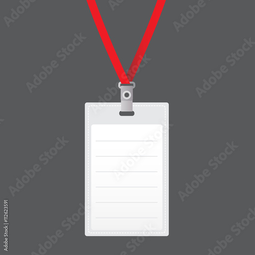 Blank vector vertical badge holder with bright light lace. ID and business card. Vector template for name tag with lanyard.