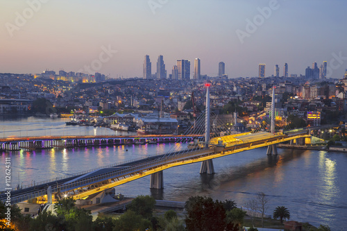 Ataturk bridge  metro bridge and golden horn at night - Istanbul  Turkey