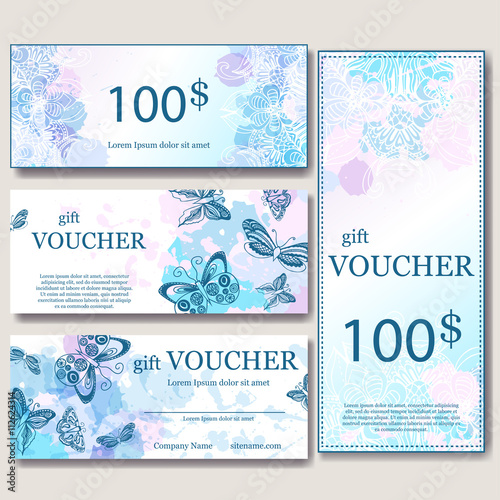 Gift voucher template with mandala. Design certificate for sport center, magazine or etc. Vector gift coupon with ornament on background.