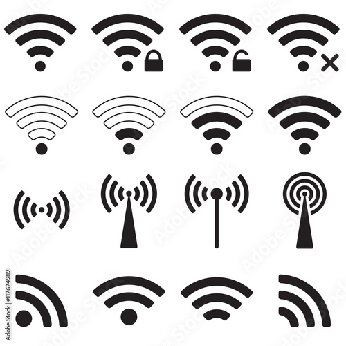 Wifi or wireless icons set for remote access. Vector illustration.