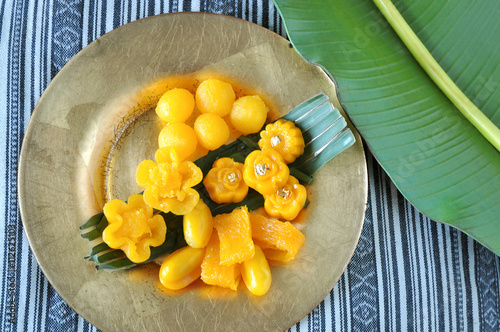 Thai Traditional Dessert on Golden Plate