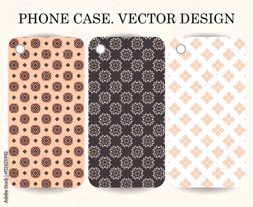 Phone case cover with ornamental background. Decorative geometric elements