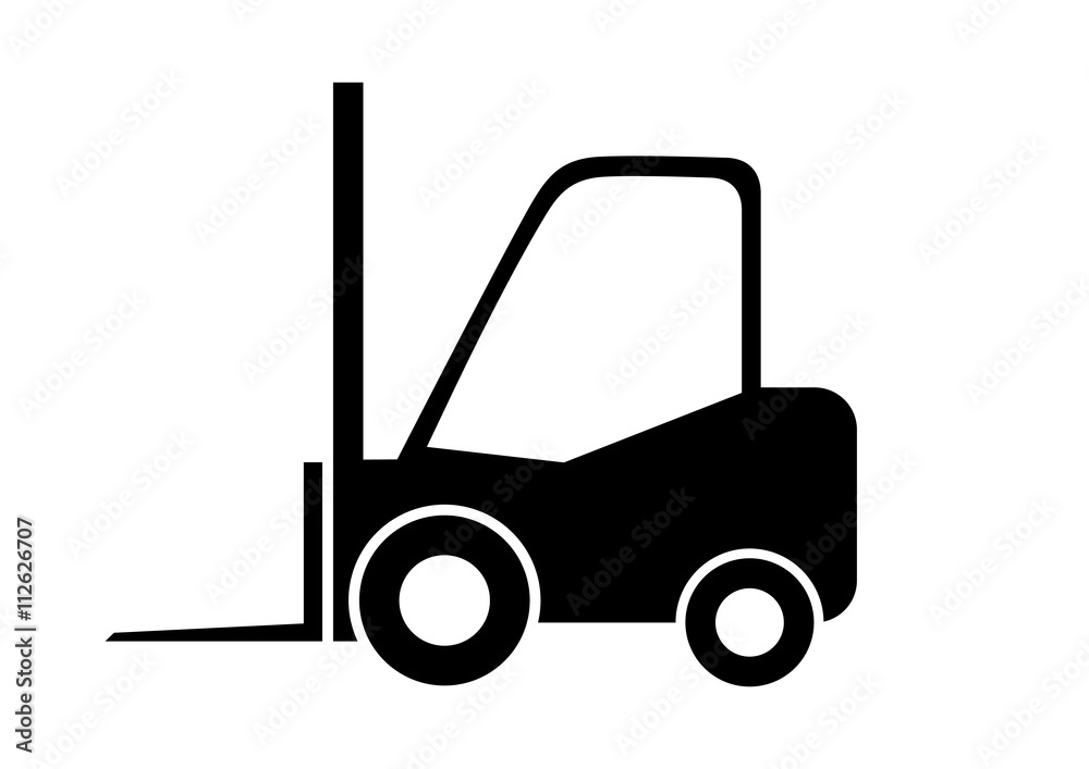 Black forklift truck icon on white background