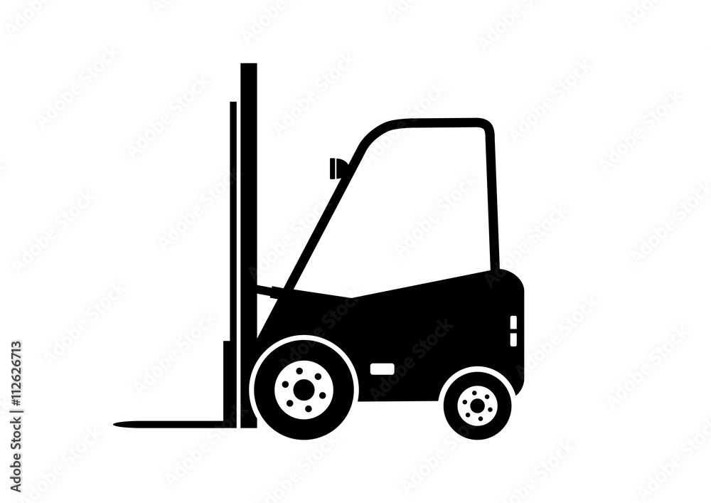 Black forklift truck icon on white background