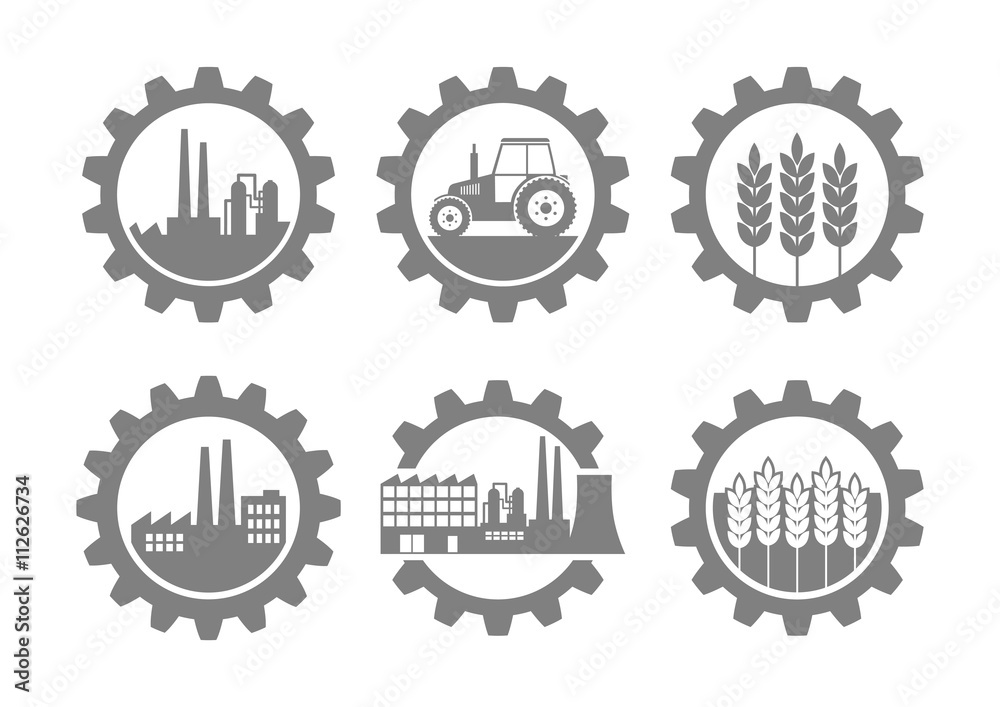 Grey industrial icons on white background