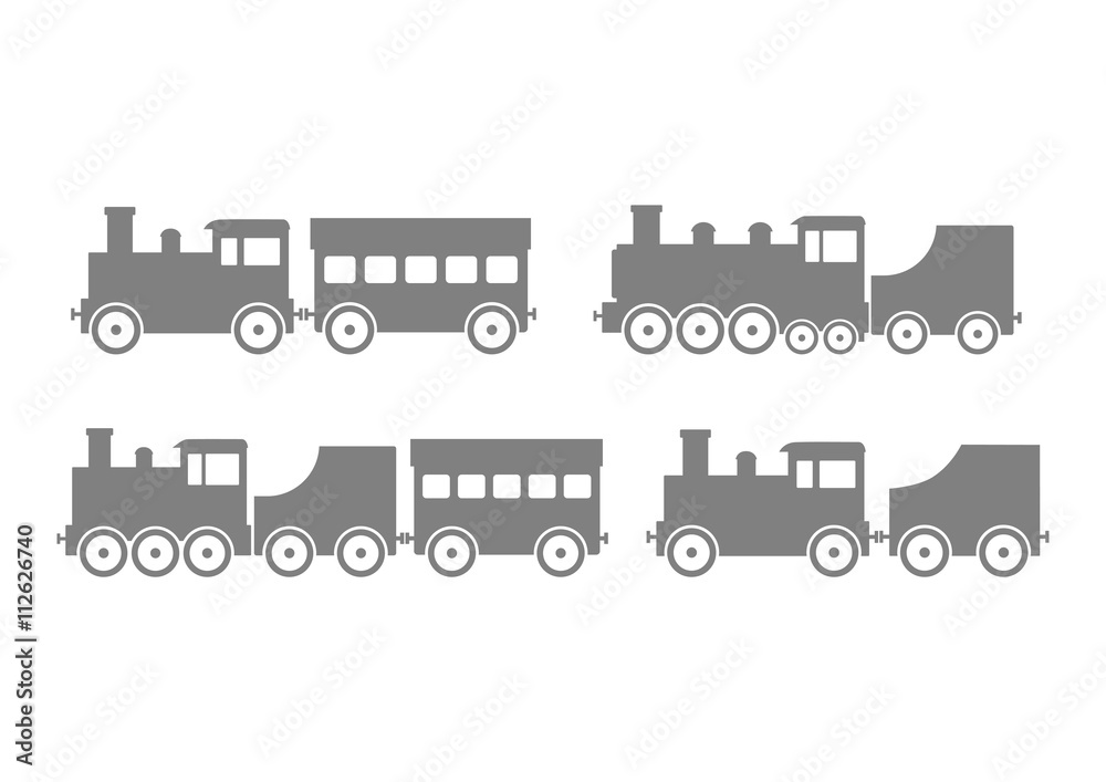 Grey train icons on white background