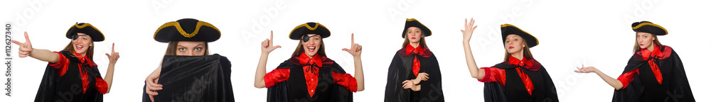 Woman pirate in various concepts on white Woman pirate in various concepts on white