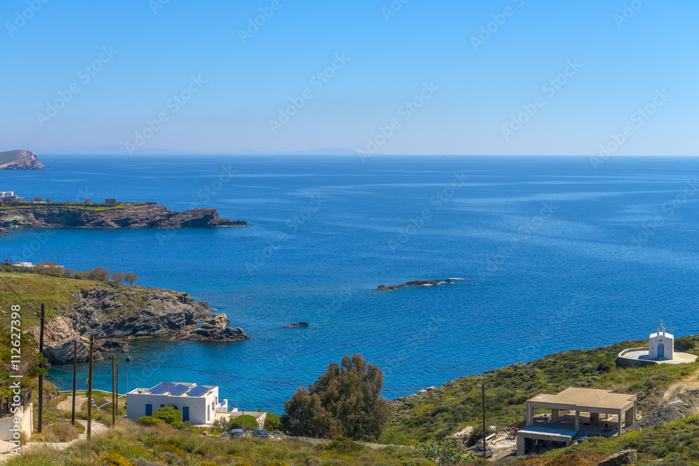 Syros from above. Panoramic view of the greek countryside during