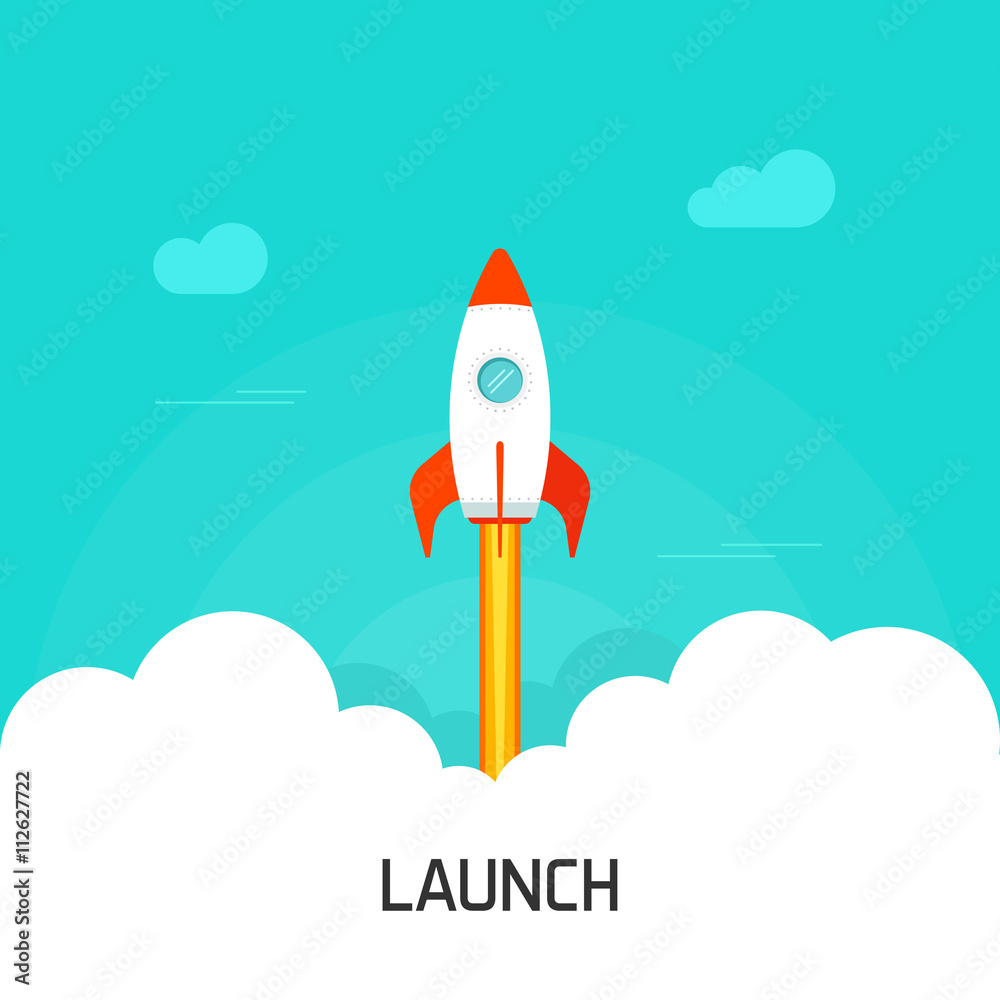 Rocket launch vector illustration, flat cartoon rocket launching, concept  of business project start-up Stock Vector | Adobe Stock
