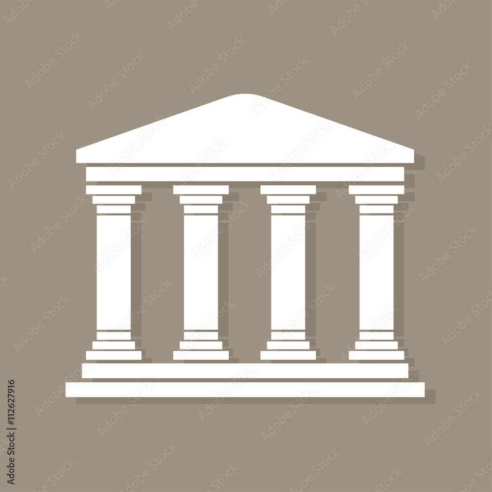 Architecture greek building symbol, with shadow, structure pillars, ancient architecture monument icon, architecture pictogram