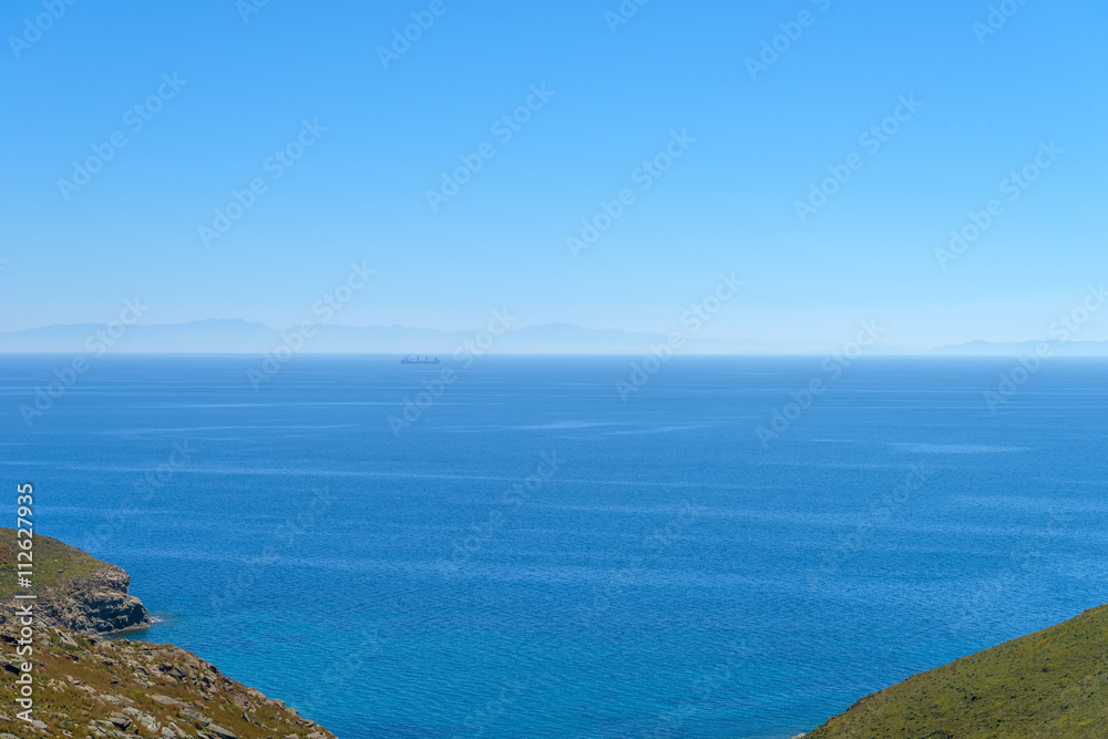 Syros from above. Panoramic view of the greek countryside during Syros from above. Panoramic view of the greek countryside during