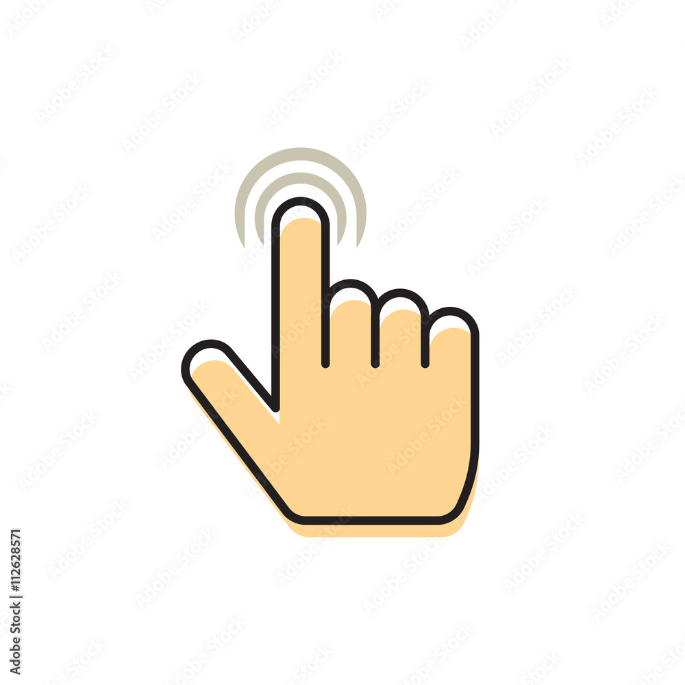 Hand index finger with abstract waves vector icon, concept of multi touch mobile phone technology, touch gesture, pointer finger flat simple design outline thin line illustration isolated on white Hand index finger with abstract waves vector icon, concept of multi touch mobile phone technology, touch gesture, pointer finger flat simple design outline thin line illustration isolated on white