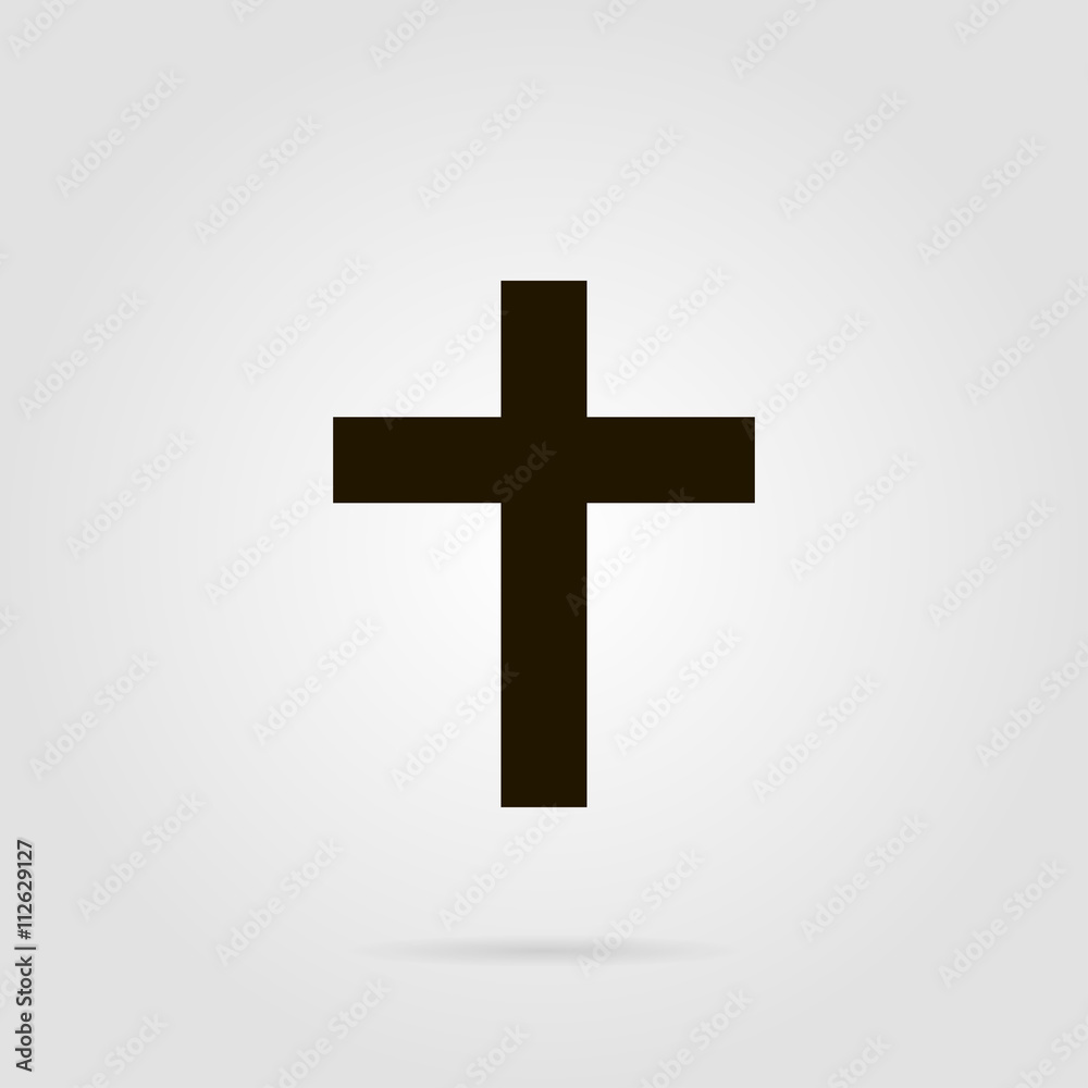 Cross christian symbol with shadow on grey colored