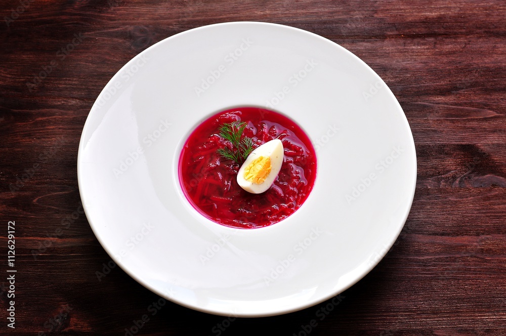 Cold summer soup from boiled beets and eggs Cold summer soup from boiled beets and eggs