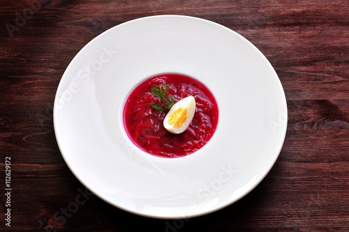 Cold summer soup from boiled beets and eggs