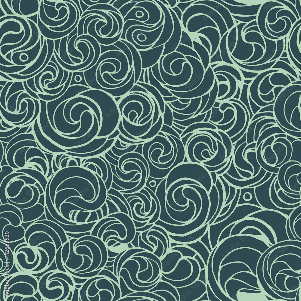 Elegant seamless vector bicolour ornamental style doodle. Interlocking loops, circles, curls for decoration textiles, printing, web design. Laconic combination of two colors. Vector pattern. Elegant seamless vector bicolour ornamental style doodle. Interlocking loops, circles, curls for decoration textiles, printing, web design. Laconic combination of two colors. Vector pattern.