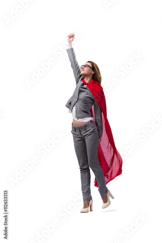 Young superwoman isolated on white