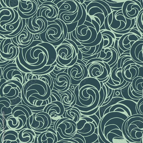 Elegant seamless vector bicolour ornamental style doodle. Interlocking loops, circles, curls for decoration textiles, printing, web design. Laconic combination of two colors. Vector pattern.