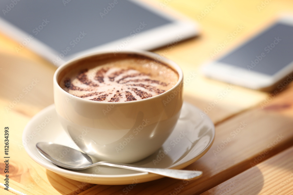 Cup of coffee with foam, closeup Cup of coffee with foam, closeup