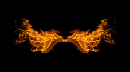 abstract fire flames resemble wing on black background