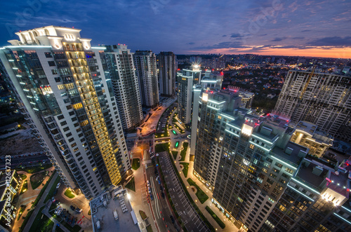 Fotografie Night panorama Kiev, aerial view in Kiev, Pechersk