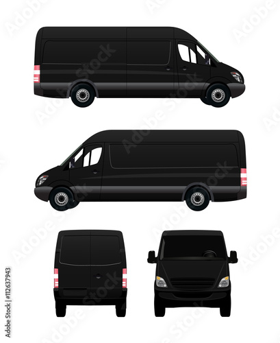Black Cargo Van From Four View Angles