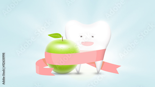 Teeth and apple with ribbon