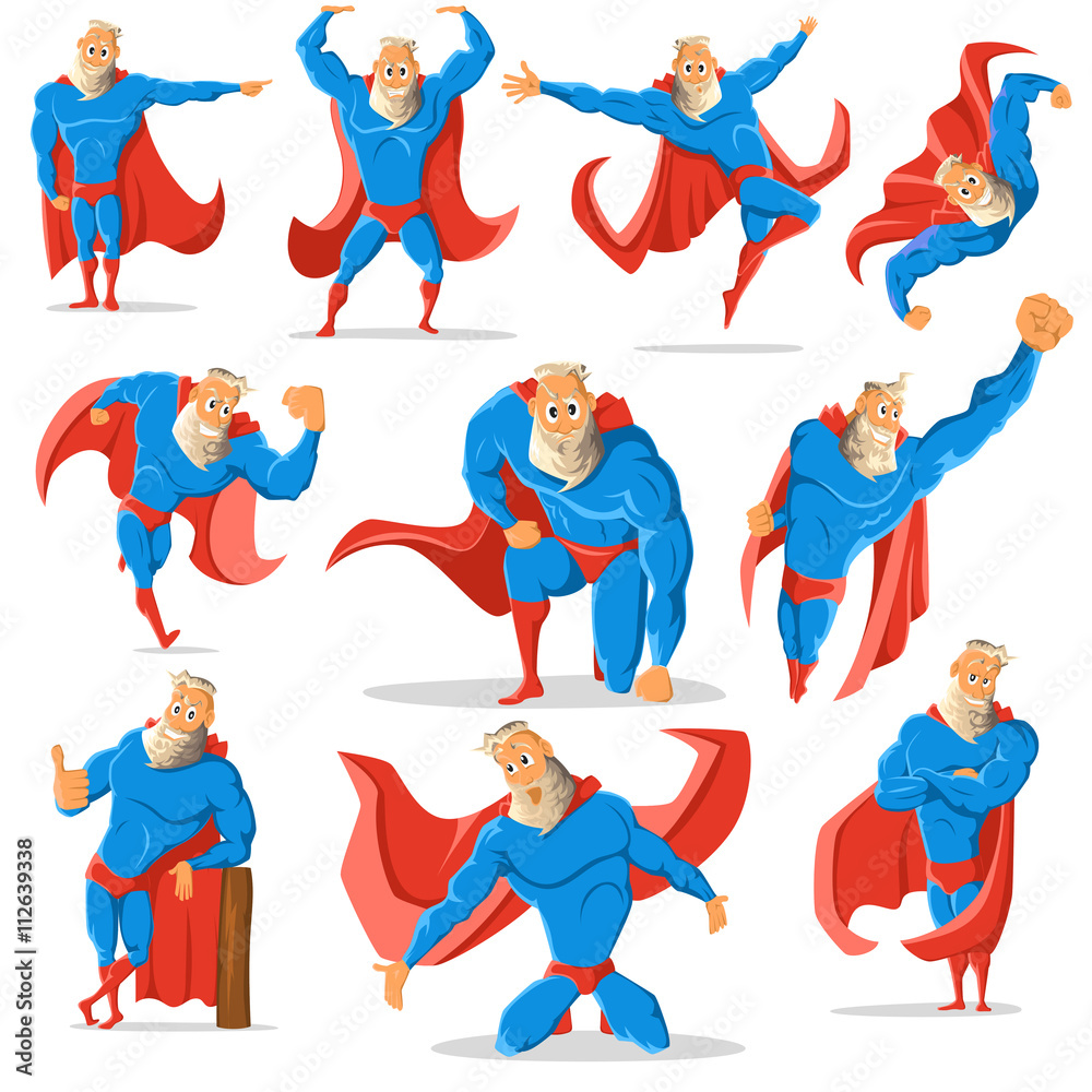 Superhero in action silhouette different poses Vector Image
