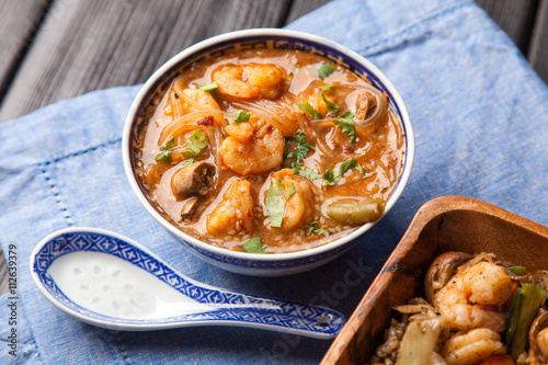 Asian shrimp soup and rice