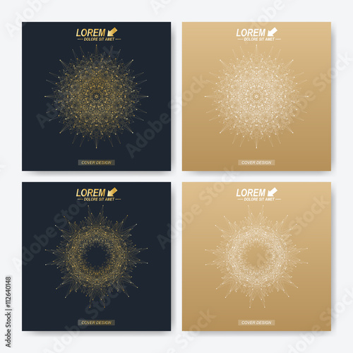 Modern vector template for square brochure  Leaflet  flyer  cover  magazine or annual report. Business  science  medicine and technology design book layout. Abstract presentation with golden mandala.