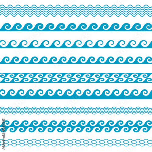 Seamless vector wave line pattern borders set