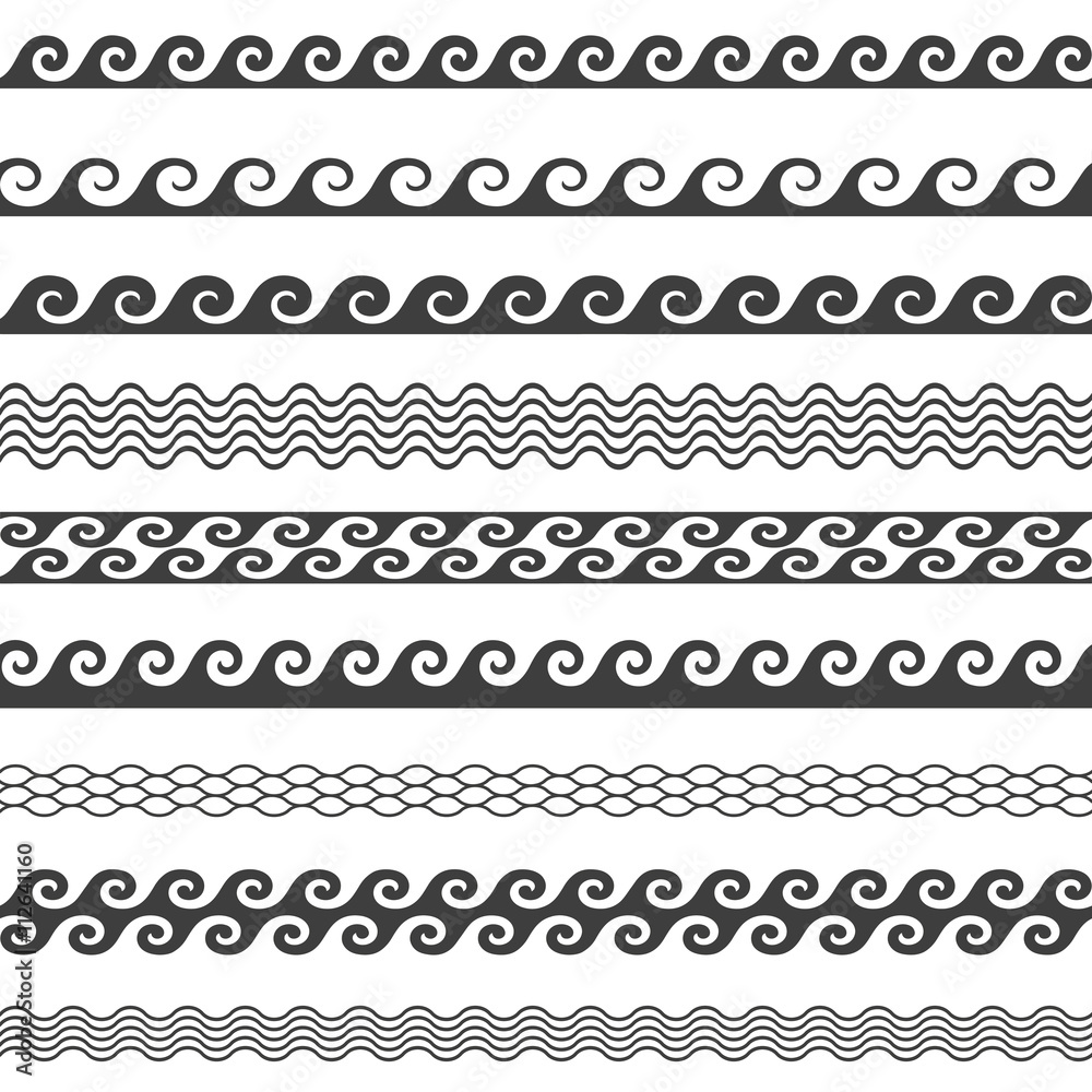 Seamless vector wave line pattern borders set Seamless vector wave line pattern borders set