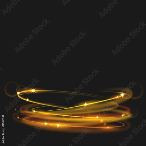 Glowing fire rings with glitter in gold colors. Light effects