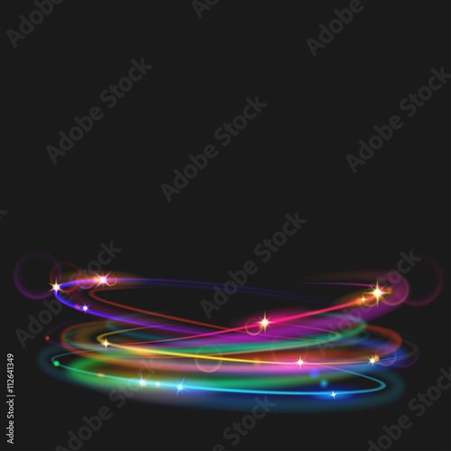 Multicolored glowing fire rings with glitter. Light effects