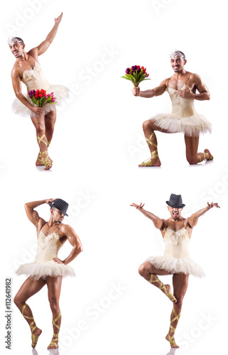 Man in ballet tutu isolated on white