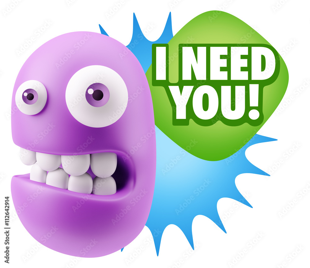 3d Rendering Smile Character Emoticon Expression saying I Need Y 3d Rendering Smile Character Emoticon Expression saying I Need Y