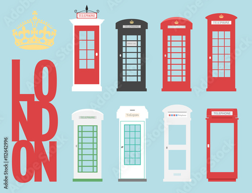 Set of 8 United Kingdom Telephone Boxes / Boxes from England, Scotland and Ireland / flat / London boxes