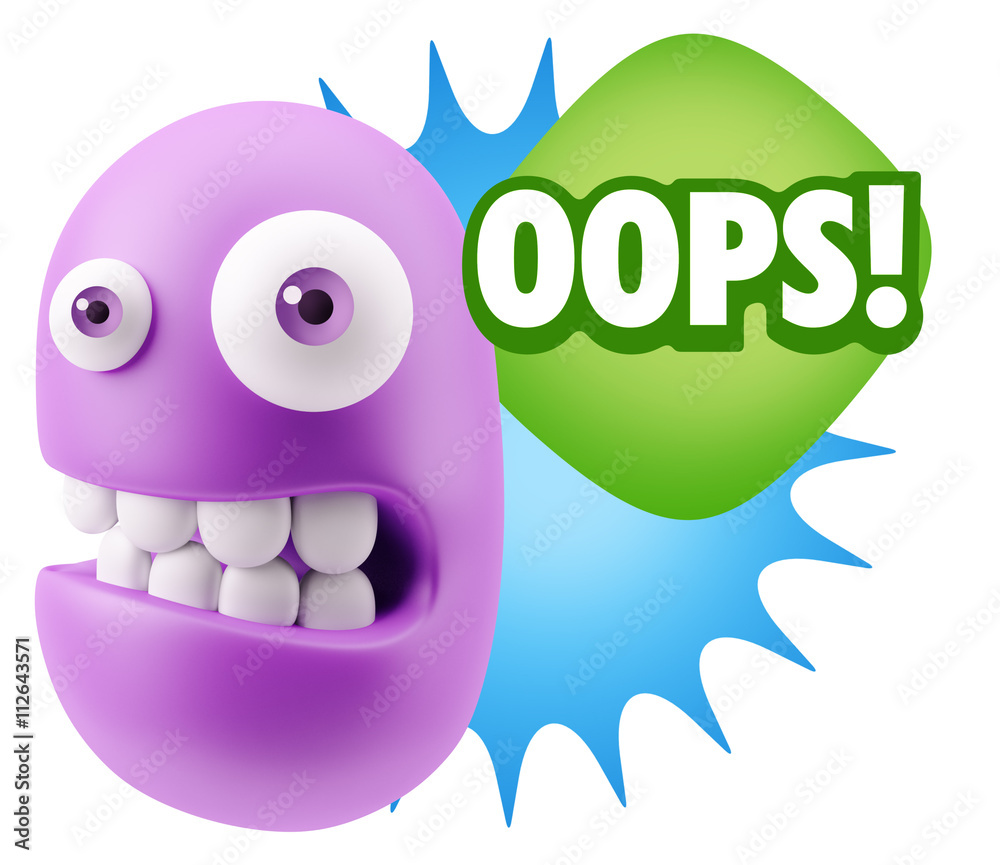 3d Rendering Smile Character Emoticon Expression saying Oops wit 3d Rendering Smile Character Emoticon Expression saying Oops wit