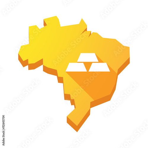 Illustration of an isolated Brazil map with three gold bullions