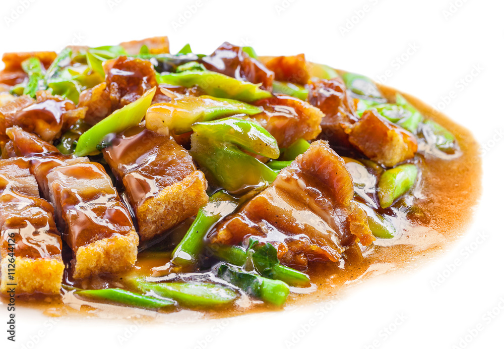 Crispy Pork fried with Kale Thai delicious food Crispy Pork fried with Kale Thai delicious food