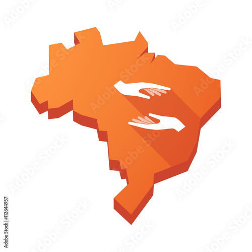 Illustration of an isolated Brazil map with  two hands giving an photo