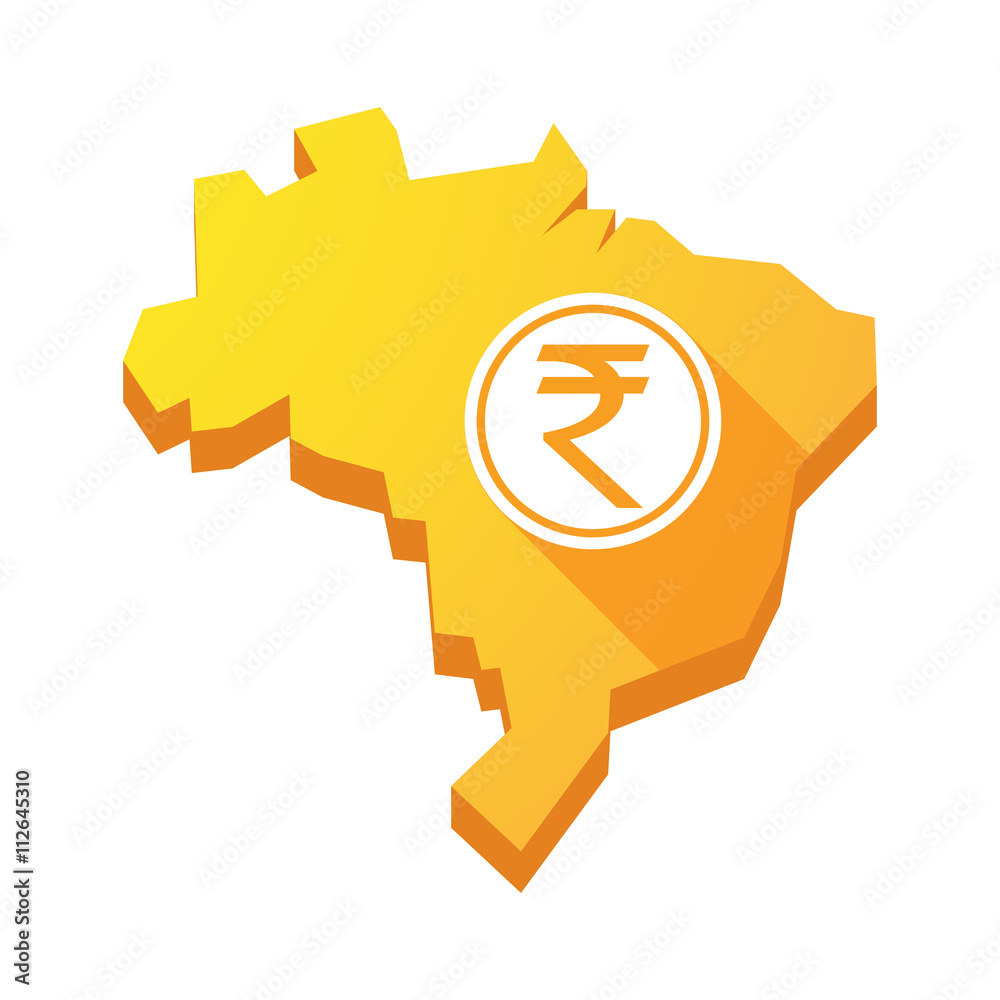 Illustration of an isolated Brazil map with a rupee coin icon Illustration of an isolated Brazil map with a rupee coin icon